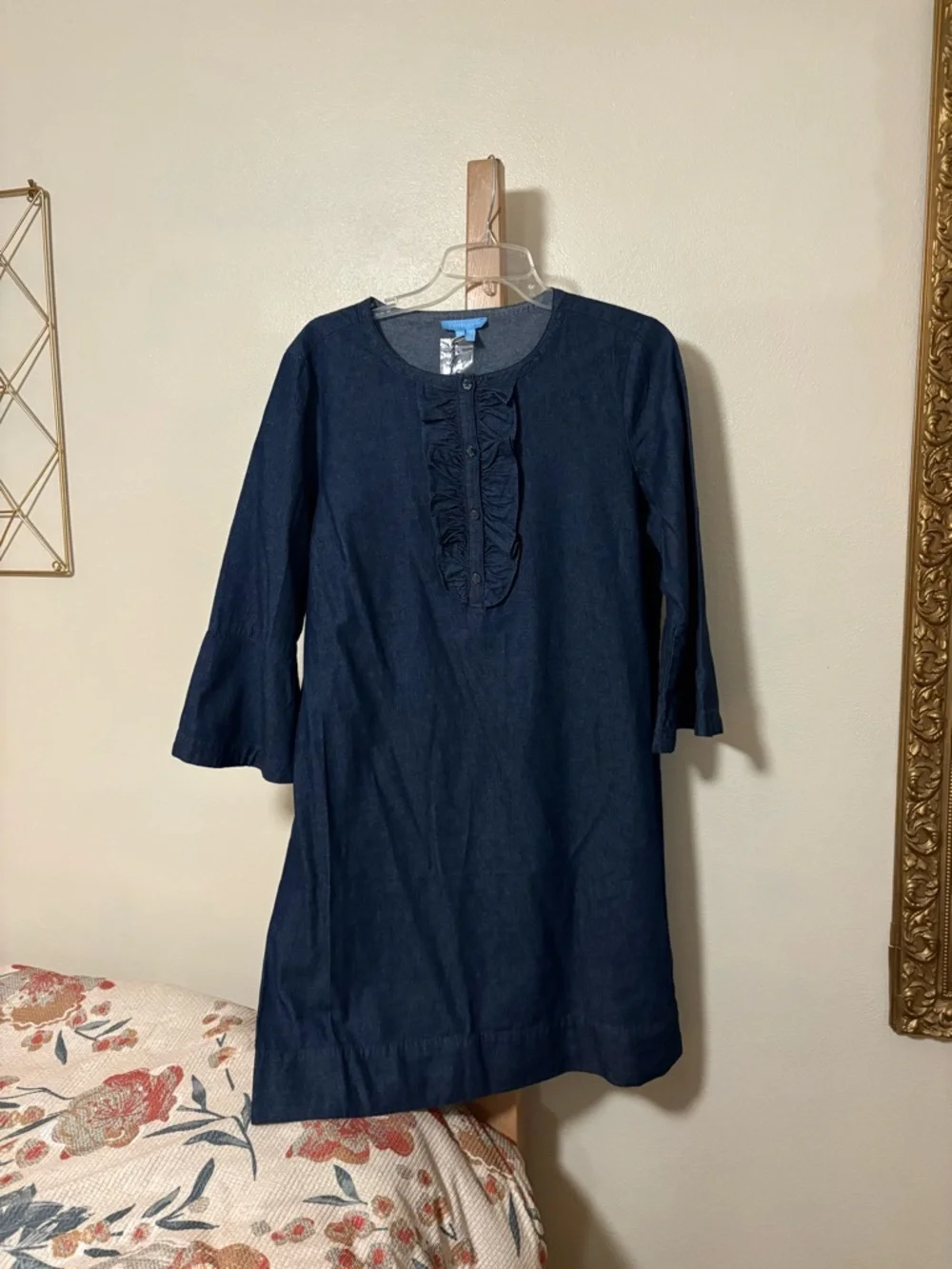 Draper James Indigo Ruffle-Placket Mini Dress - Picture 2 of 9